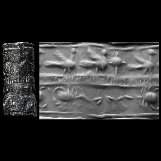 Western Asiatic Stone Cylinder Seal with Birds and Scorpions