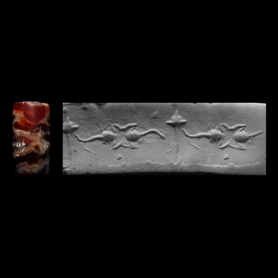 Western Asiatic Marbled Agate Cylinder Seal with Scorpions