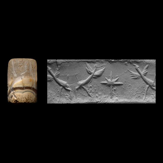 Western Asiatic Banded Agate Cylinder Seal with Birds