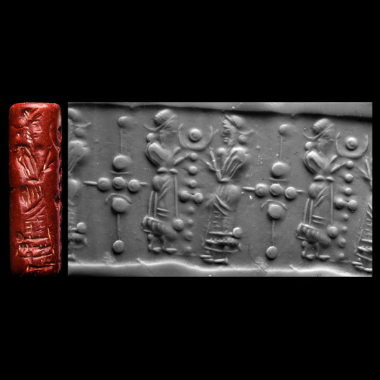 Western Asiatic Red Jasper Cylinder Seal with Figures