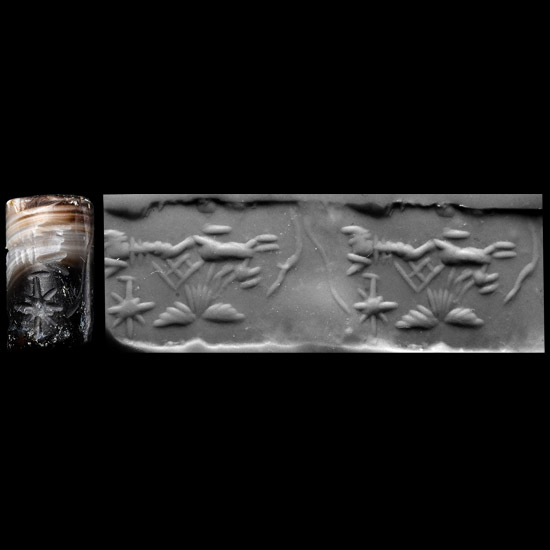 Western Asiatic Banded Agate Cylinder Seal with Animals