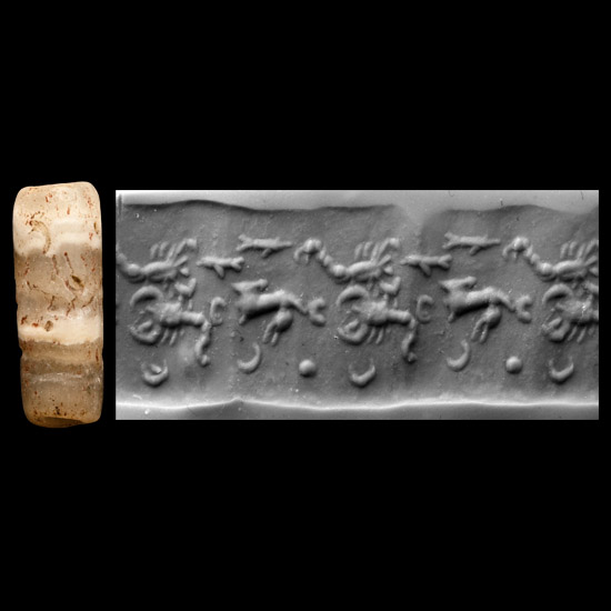 Western Asiatic Banded Agate Cylinder Seal with Scorpions