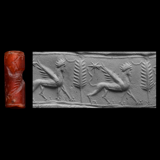 Western Asiatic Carnelian Cylinder Seal with God Lamassu