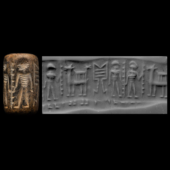Western Asiatic Grey Stone Cylinder Seal with Figural Scene