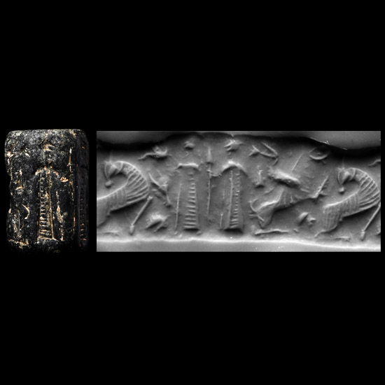 Western Asiatic Black Stone Cylinder Seal with Animals