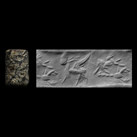 Western Asiatic Veined Stone Cylinder Seal with Animals