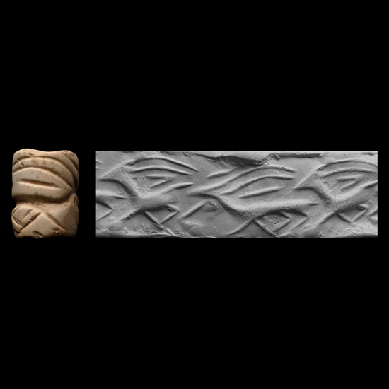 Western Asiatic Cream Stone Cylinder Seal with Running Ibexes