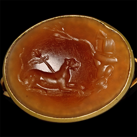 Roman Carnelian Gemstone with Panther in Gold Ring