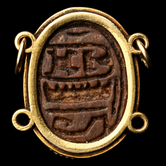 Egyptian Steatite Scarab in Antique Pendant Mount