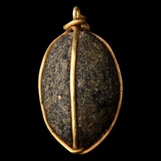 Western Asiatic Bead with Gold Wire Pendant