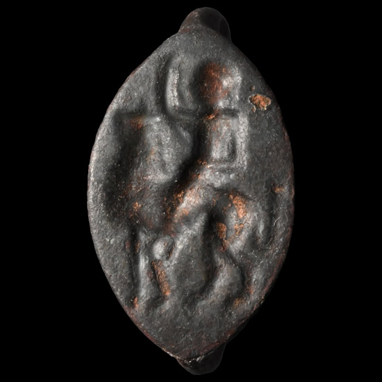 Large Greek Bronze Ring with Mounted Warrior