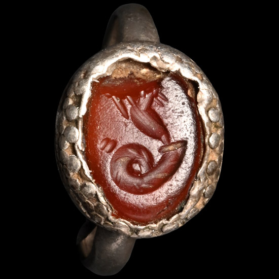 Medieval Silver Ring with Cornucopia Gemstone