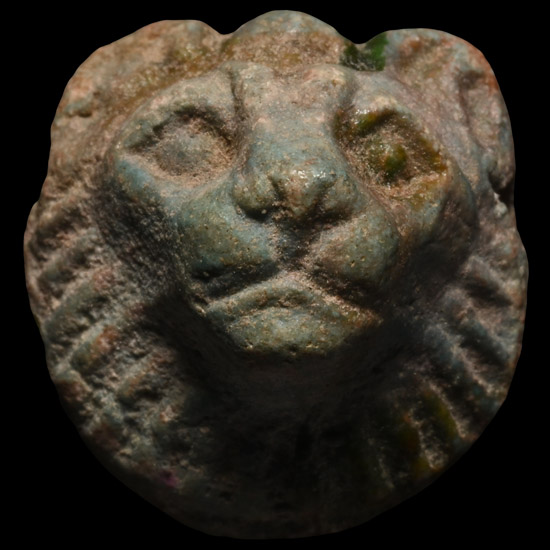 Egyptian Faience Lions Head Amulet