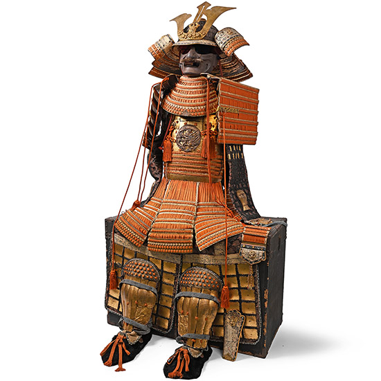 Japanese Edo Period Samurai Suit of Armour with Wooden Storage Boxes