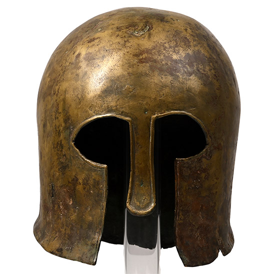Greek Corinthian Style Helmet in Perspex Display Case