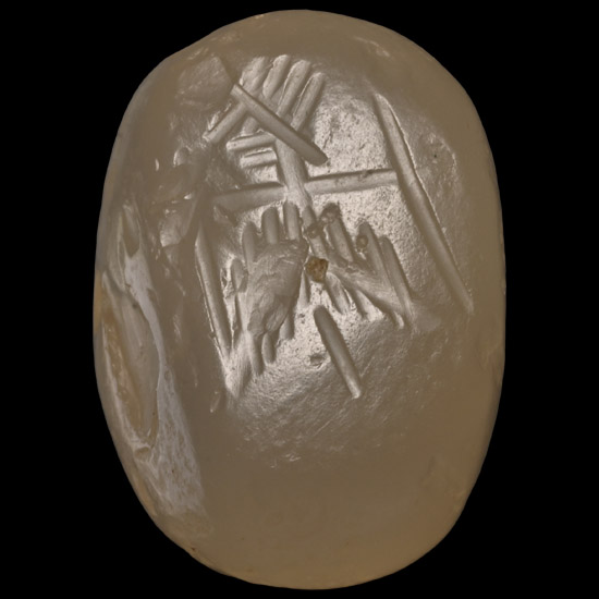 Sasanian Chalcedony Stamp Seal with Winged Figure