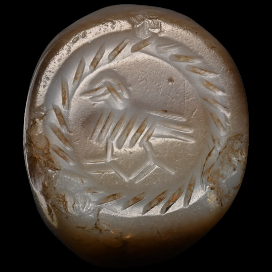 Sasanian Marbled Agate Stamp Seal with Bird