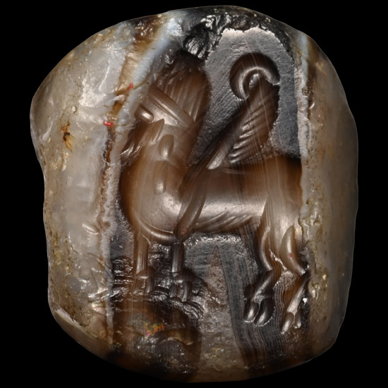 Neo-Babylonian Reused Banded Agate Stamp Seal with Lamassu