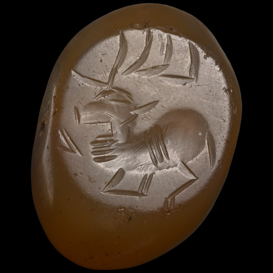 Large Sasanian Agate Stamp Seal with Antelope