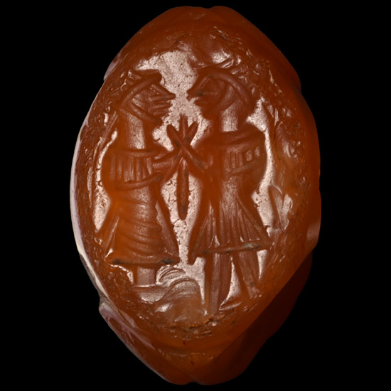 Sasanian Chalcedony Stamp Seal with Two Figures