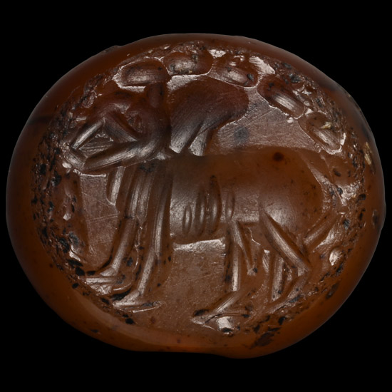 Sasanian Carnelian Stamp Seal with Zebu