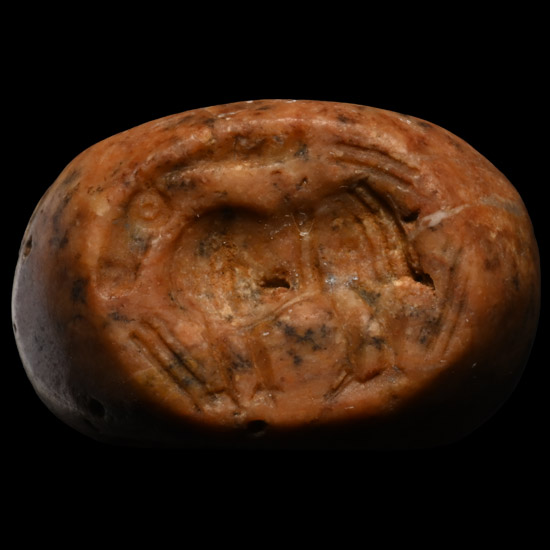 Sasanian Flecked Orange Stone Stamp Seal with Ibex
