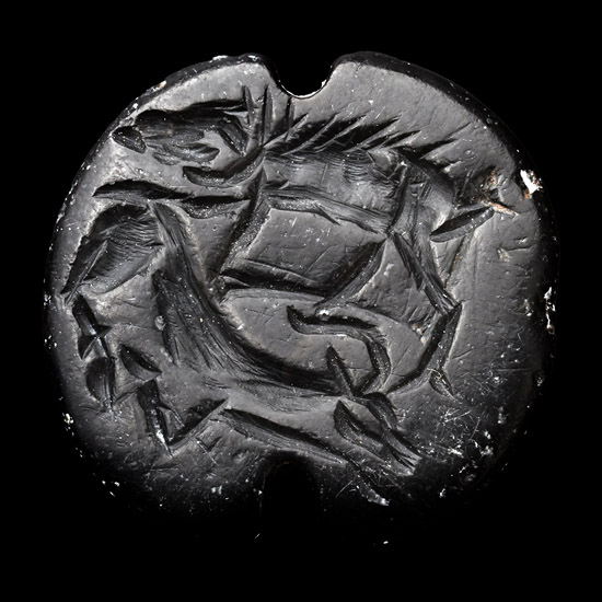 Western Asiatic Black Stone Stamp Seal with Animals