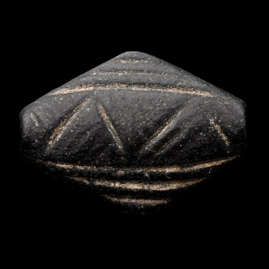 Western Asiatic Decorated Black Stone Bead