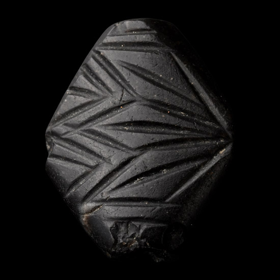 Western Asiatic Decorated Black Stone Bead