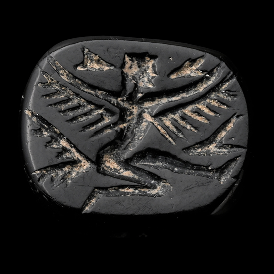 Achaemenid Black Stone Bead with Winged Goddess
