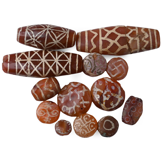 Large Indus Valley Etched Orange Carnelian Necklace Bead Collection