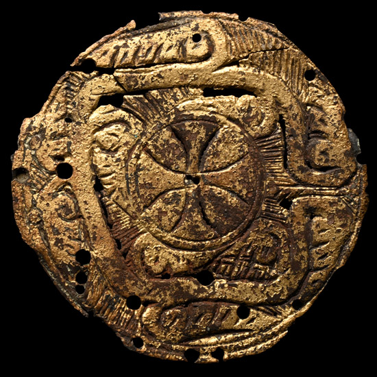 Medieval Knights Gilt Bronze Heraldic Badge with Templars Cross
