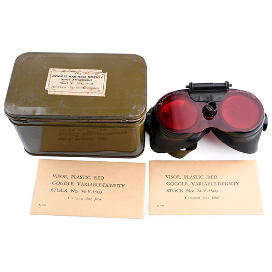 American Air Force WWII Variable Density Visor Attachment Goggles in Original Container
