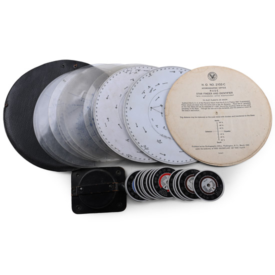 US Air Force WWII Bomber Aircraft Circular Chart and Ground Speed Disks in Original Leather Cases
