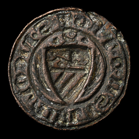 Medieval Bronze Personal Seal with Heraldic Shield