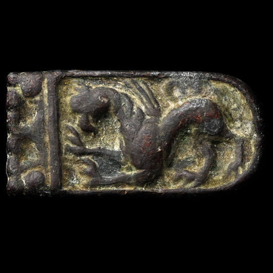 Norman Bronze Tongue-Shaped Strap End with Griffin