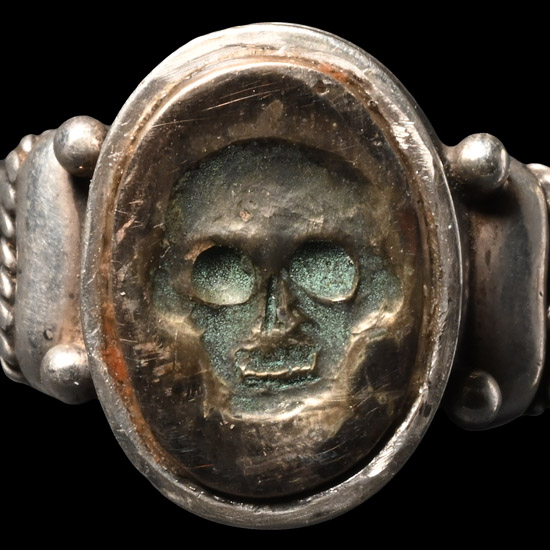 Georgian Silver Memento Mori Ring with Skull