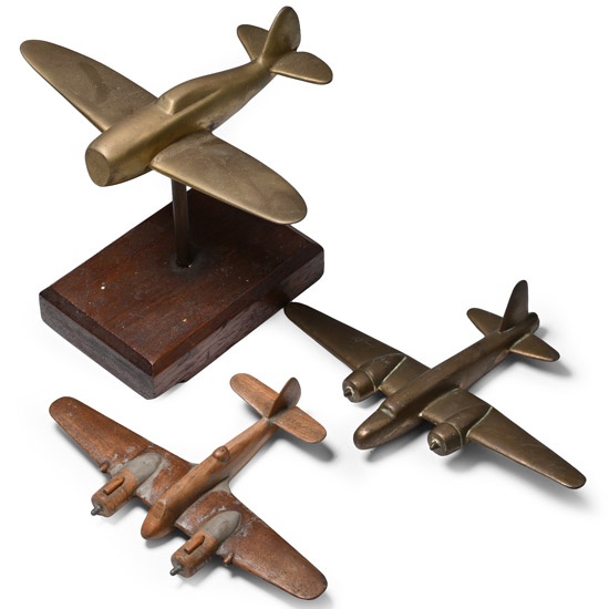 WWII Bronze and Wooden Aeroplane Model Group