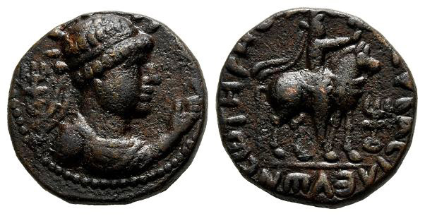 Kushan Empire, time of Kujula Kadphises to Vima Takto AE Didrachm.