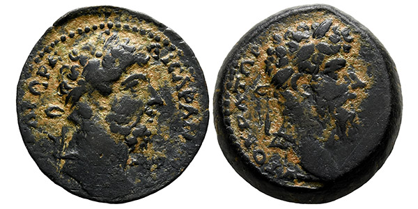 Marcus Aurelius and Lucius Verus AE Diassarion or 2 Assaria of Laodicea ad Mare, Seleucis and Pieria.