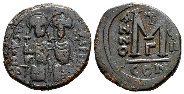 Justin II and Sophia AE 40 Nummi or Follis.