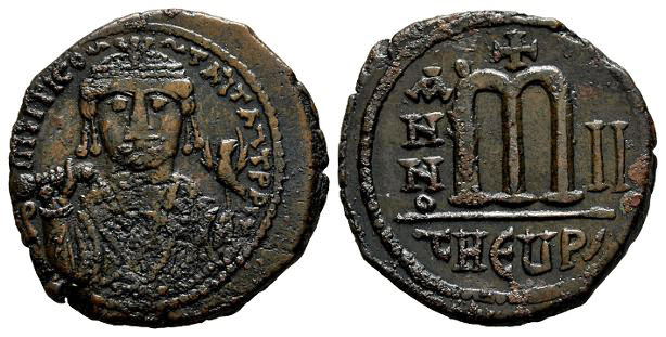 Maurice Tiberius AE 40 Nummi or Follis.