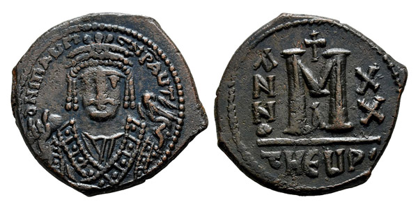 Maurice Tiberius AE 40 Nummi or Follis.