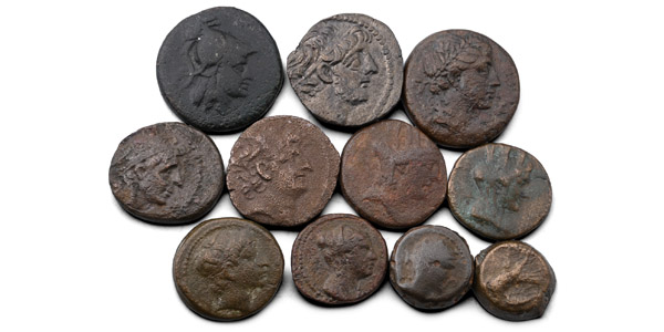 Group of Ten (10) Greek AE Coins.