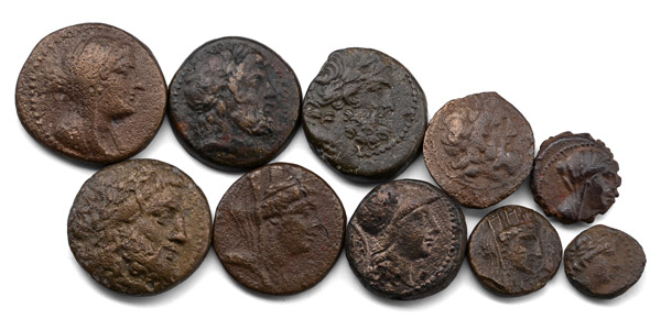 Group of Ten (10) Greek AE Coins.