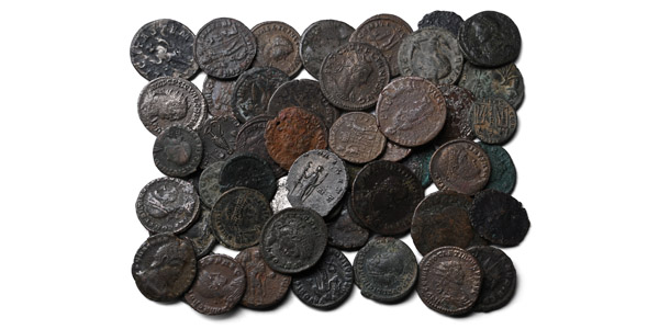 Group of Fifty (50) AE and AR Roman Coins.