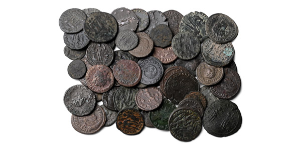 Group of Fifty (50) AE and AR Roman Coins.