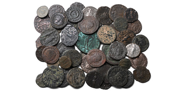 Group of Fifty (50) AE and AR Roman Coins.