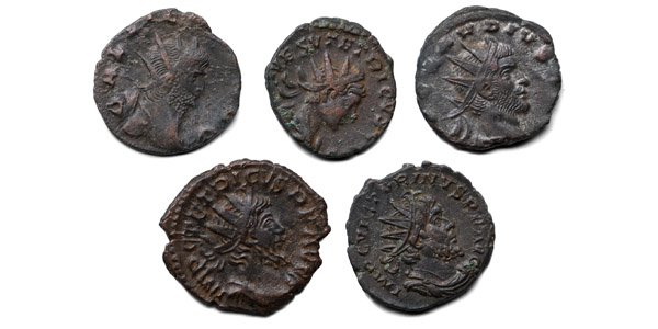 Group of Five (5) BI Roman Blackmoor Hoard Antoninianus Coins.
