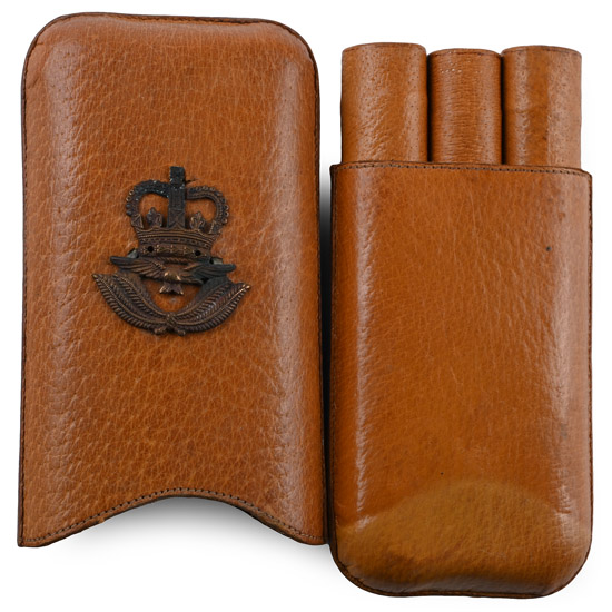 British RAF WWII Leather Cigar Case with Insignia
